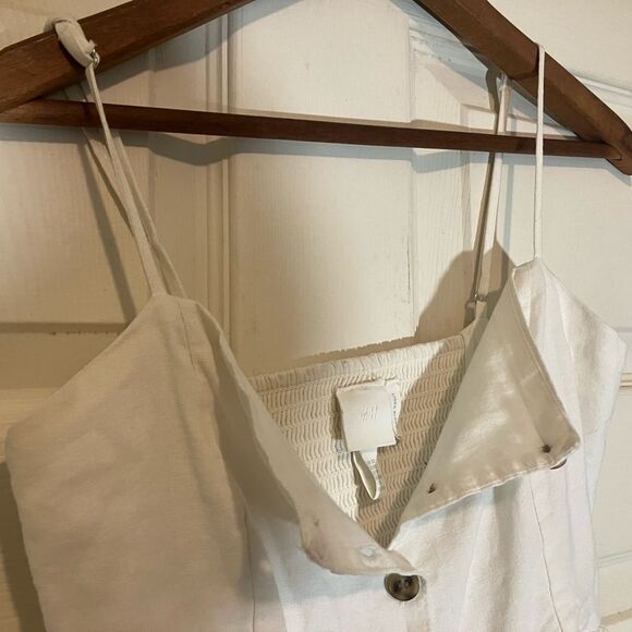 H&M white button-down linen dress, wood buttons, excellent condition, XXS - Picture 2 of 3